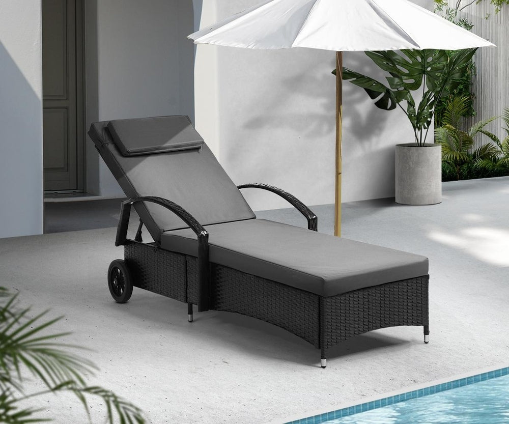 Livsip 2x Sun Lounge Adjustable Backrest Wicker Black-Sun Lounge-PEROZ Accessories