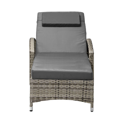 Livsip 2x Sun Lounge Adjustable Backrest Wicker Grey-Sun Lounge-PEROZ Accessories