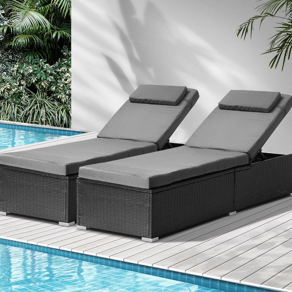 Livsip 2x Sun Lounge Wicker Lounger with Adjustable Backrest-Sun Lounge-PEROZ Accessories