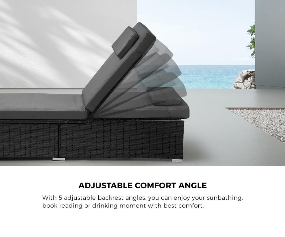 Livsip 2x Sun Lounge Wicker Lounger with Adjustable Backrest-Sun Lounge-PEROZ Accessories