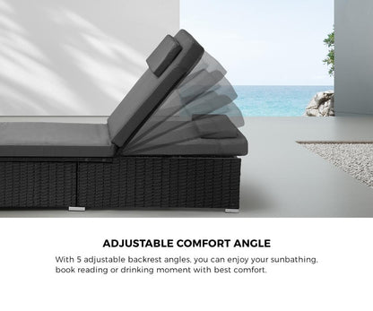 Livsip 2x Sun Lounge Wicker Lounger with Adjustable Backrest-Sun Lounge-PEROZ Accessories
