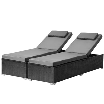 Livsip 2x Sun Lounge Wicker Lounger with Adjustable Backrest-Sun Lounge-PEROZ Accessories
