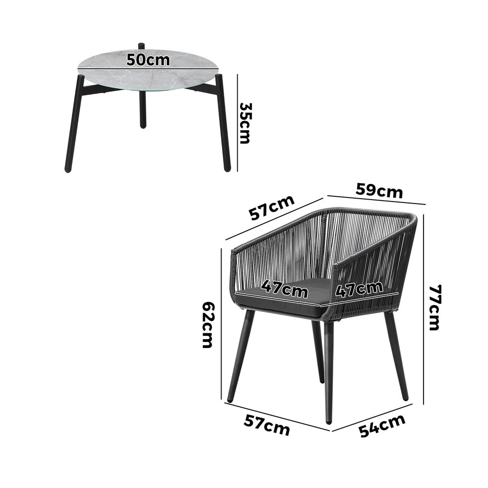 Livsip 3 Piece Outdoor Lounge Set Polyester rope detailing-Outdoor Patio Set-PEROZ Accessories