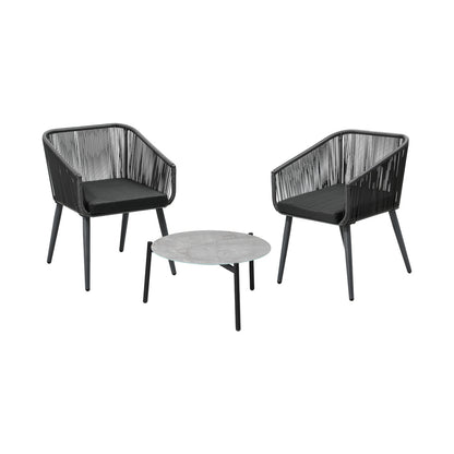 Livsip 3 Piece Outdoor Lounge Set Polyester rope detailing-Outdoor Patio Set-PEROZ Accessories
