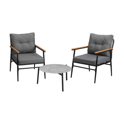 Livsip 3 Piece Outdoor Patio Set 50cm Table Grey and Black Armchair-Outdoor Patio Set-PEROZ Accessories
