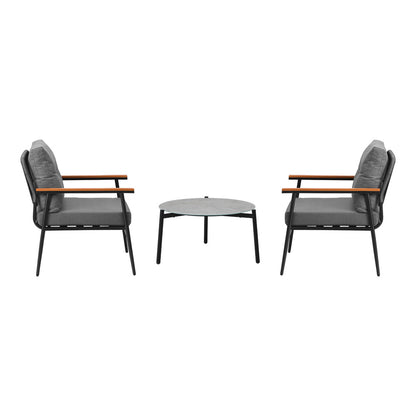Livsip 3 Piece Outdoor Patio Set 50cm Table Grey and Black Armchair-Outdoor Patio Set-PEROZ Accessories
