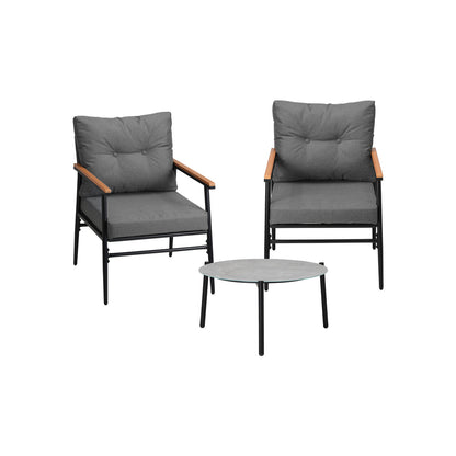 Livsip 3 Piece Outdoor Patio Set 50cm Table Grey and Black Armchair-Outdoor Patio Set-PEROZ Accessories