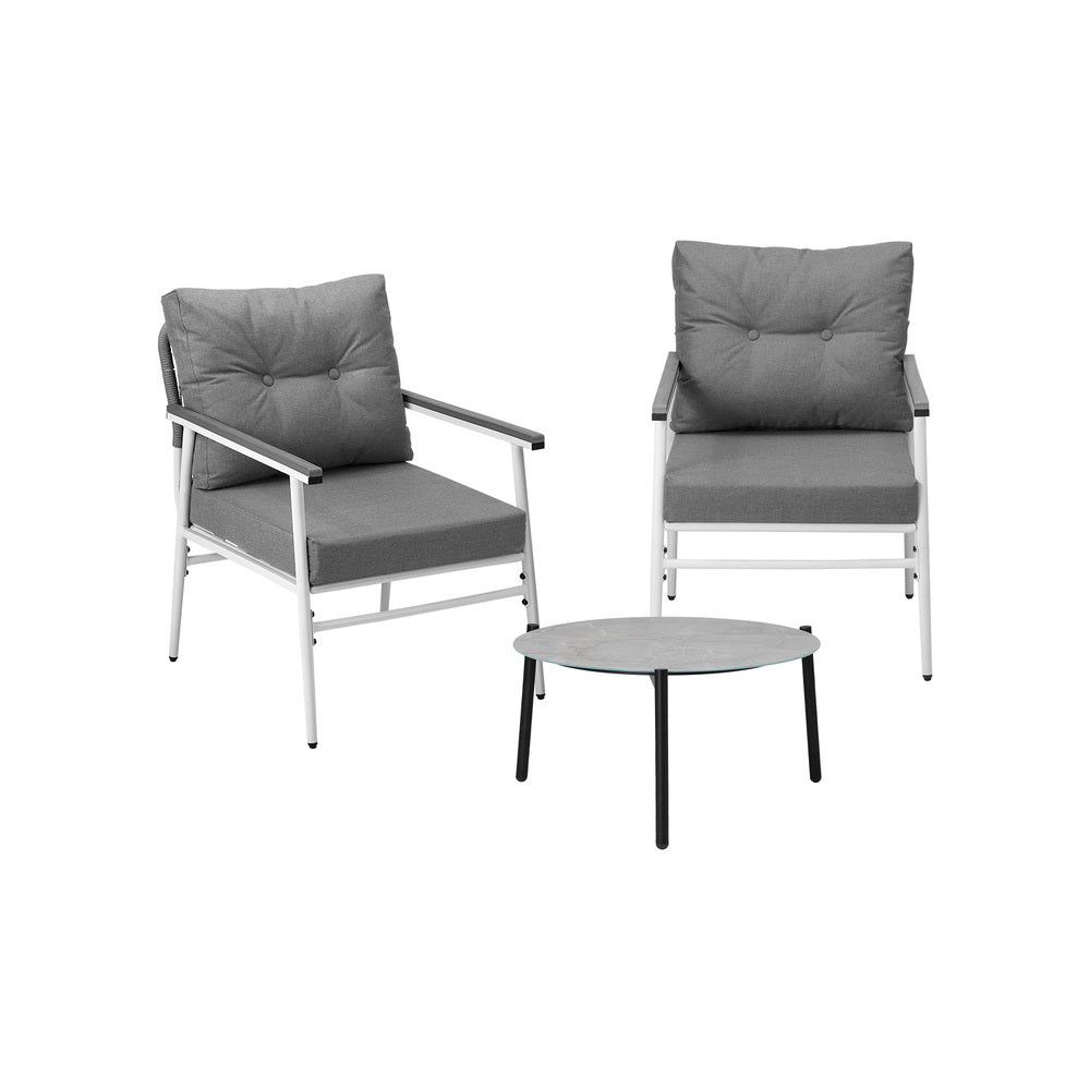 Livsip 3 Piece Outdoor Patio Set 50cm Table Grey and White Armchair-Outdoor Patio Set-PEROZ Accessories