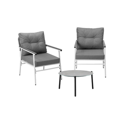 Livsip 3 Piece Outdoor Patio Set 50cm Table Grey and White Armchair-Outdoor Patio Set-PEROZ Accessories