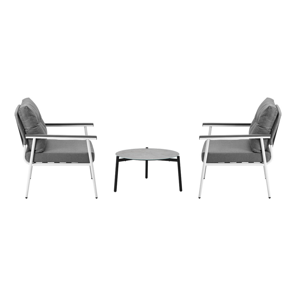 Livsip 3 Piece Outdoor Patio Set 50cm Table Grey and White Armchair-Outdoor Patio Set-PEROZ Accessories