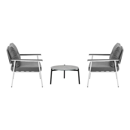 Livsip 3 Piece Outdoor Patio Set 50cm Table Grey and White Armchair-Outdoor Patio Set-PEROZ Accessories
