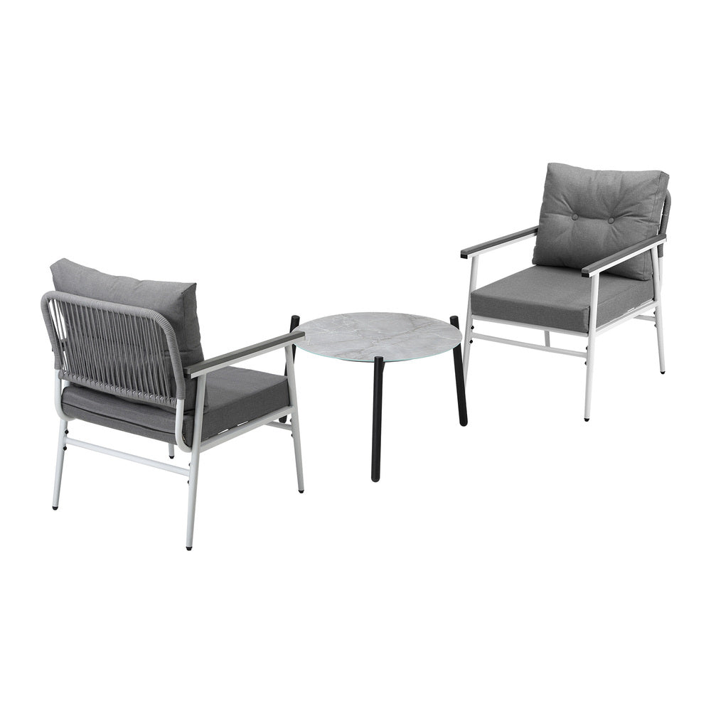 Livsip 3 Piece Outdoor Patio Set 50cm Table Grey and White Armchair-Outdoor Patio Set-PEROZ Accessories