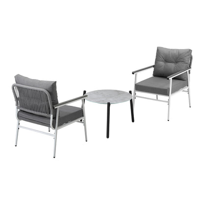 Livsip 3 Piece Outdoor Patio Set 50cm Table Grey and White Armchair-Outdoor Patio Set-PEROZ Accessories