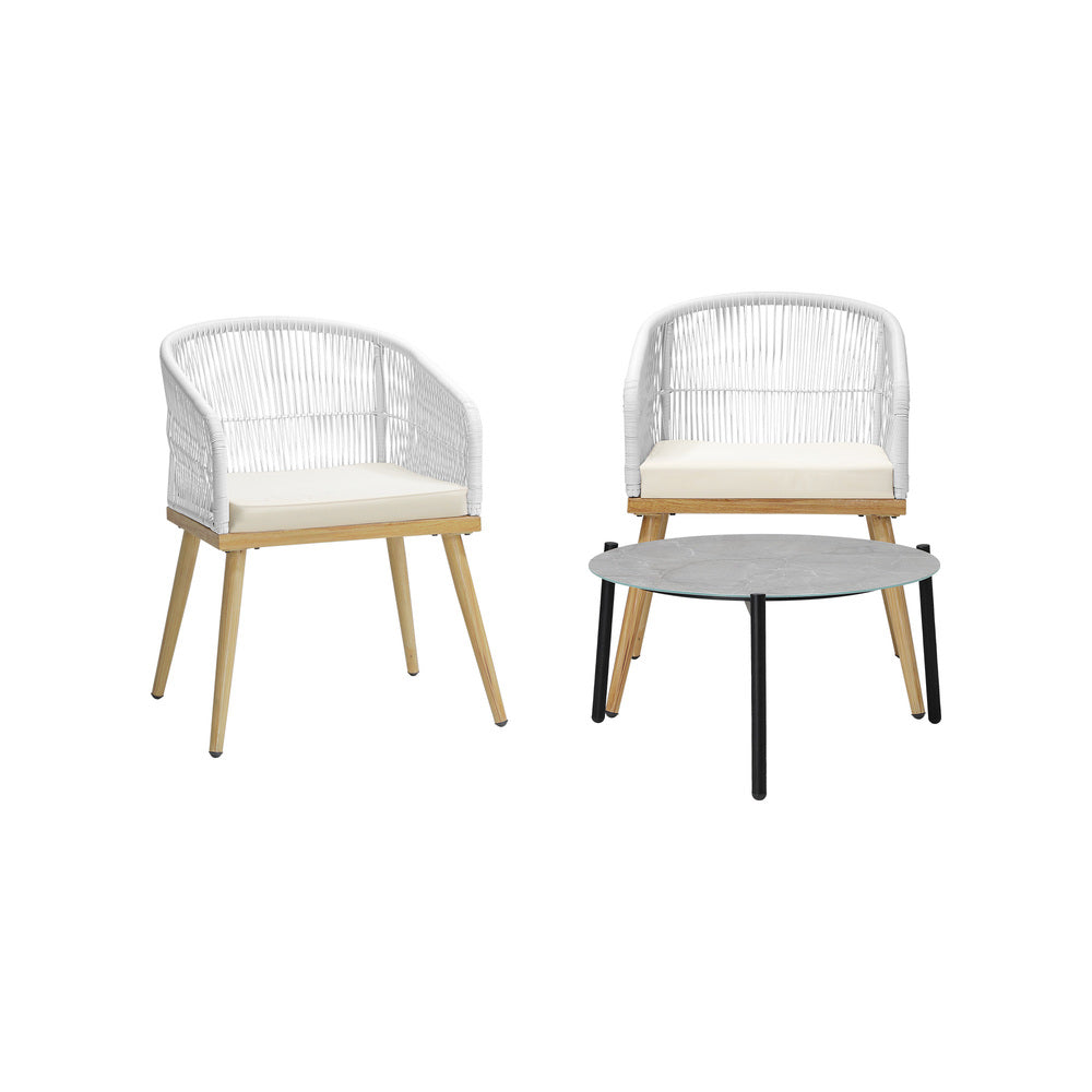 Livsip 3 Piece Outdoor Patio Set 70cm Table Polyester Chair Rope-Outdoor Patio Set-PEROZ Accessories