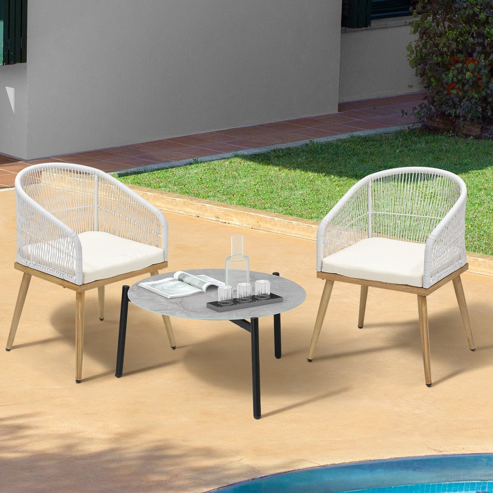 Livsip 3 Piece Outdoor Patio Set 70cm Table Polyester Chair Rope-Outdoor Patio Set-PEROZ Accessories