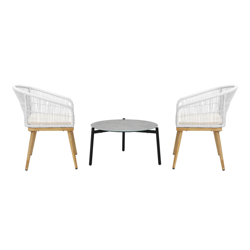 Livsip 3 Piece Outdoor Patio Set 70cm Table Polyester Chair Rope-Outdoor Patio Set-PEROZ Accessories