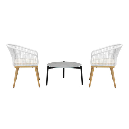 Livsip 3 Piece Outdoor Patio Set 70cm Table Polyester Chair Rope-Outdoor Patio Set-PEROZ Accessories