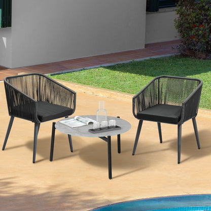 Livsip 3 Piece Outdoor Patio Set 70cm Table Polyester rope-Outdoor Patio Set-PEROZ Accessories