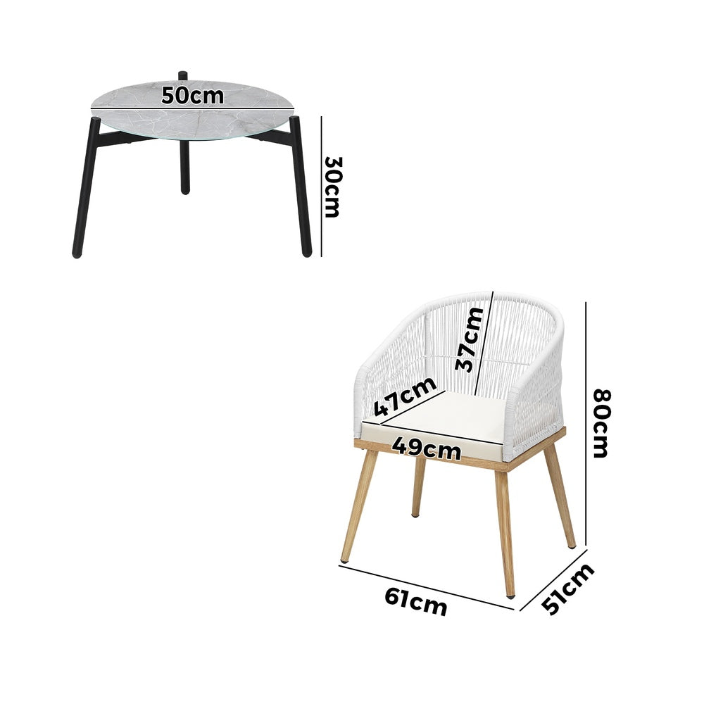 Livsip 3 Piece Outdoor Patio Set Lounge Furniture Sets 50cm Table-Outdoor Patio Set-PEROZ Accessories