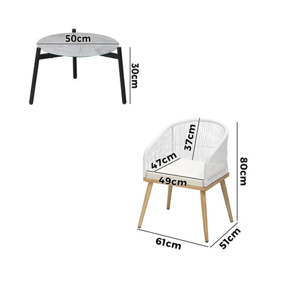Livsip 3 Piece Outdoor Patio Set Lounge Furniture Sets 50cm Table-Outdoor Patio Set-PEROZ Accessories