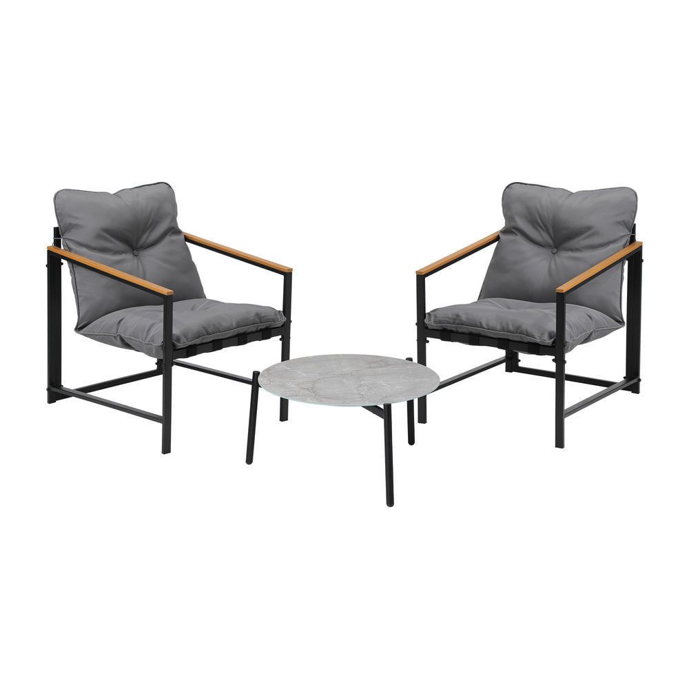 Livsip 3PC Outdoor Patio Furniture Set 50CM Round Grey Marble Table-Outdoor Patio Set-PEROZ Accessories