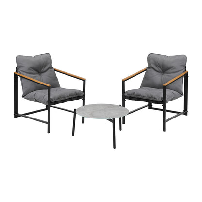 Livsip 3PC Outdoor Patio Furniture Set 50CM Round Grey Marble Table-Outdoor Patio Set-PEROZ Accessories