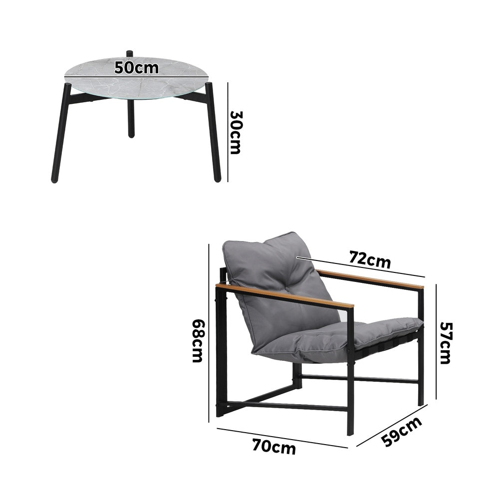 Livsip 3PC Outdoor Patio Furniture Set 50CM Round Grey Marble Table-Outdoor Patio Set-PEROZ Accessories