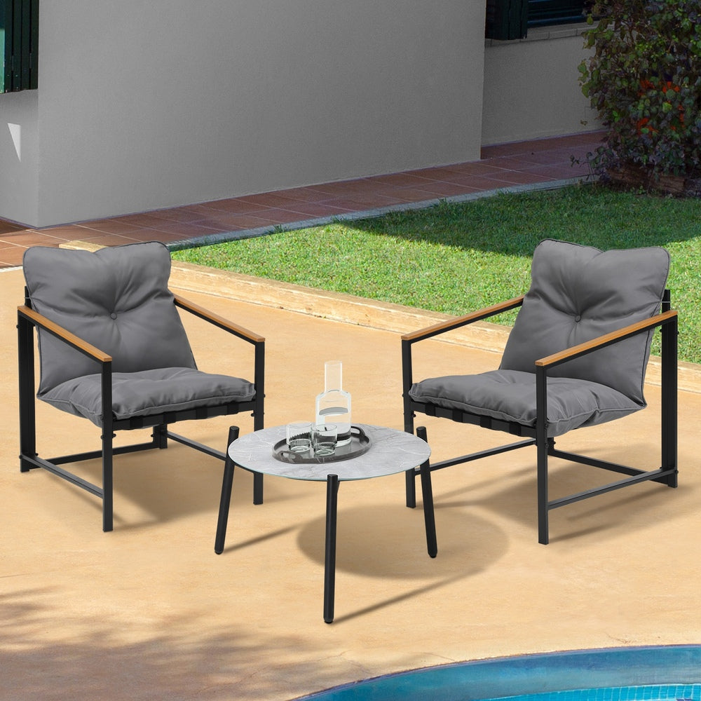 Livsip 3PC Outdoor Patio Furniture Set 50CM Round Grey Marble Table-Outdoor Patio Set-PEROZ Accessories
