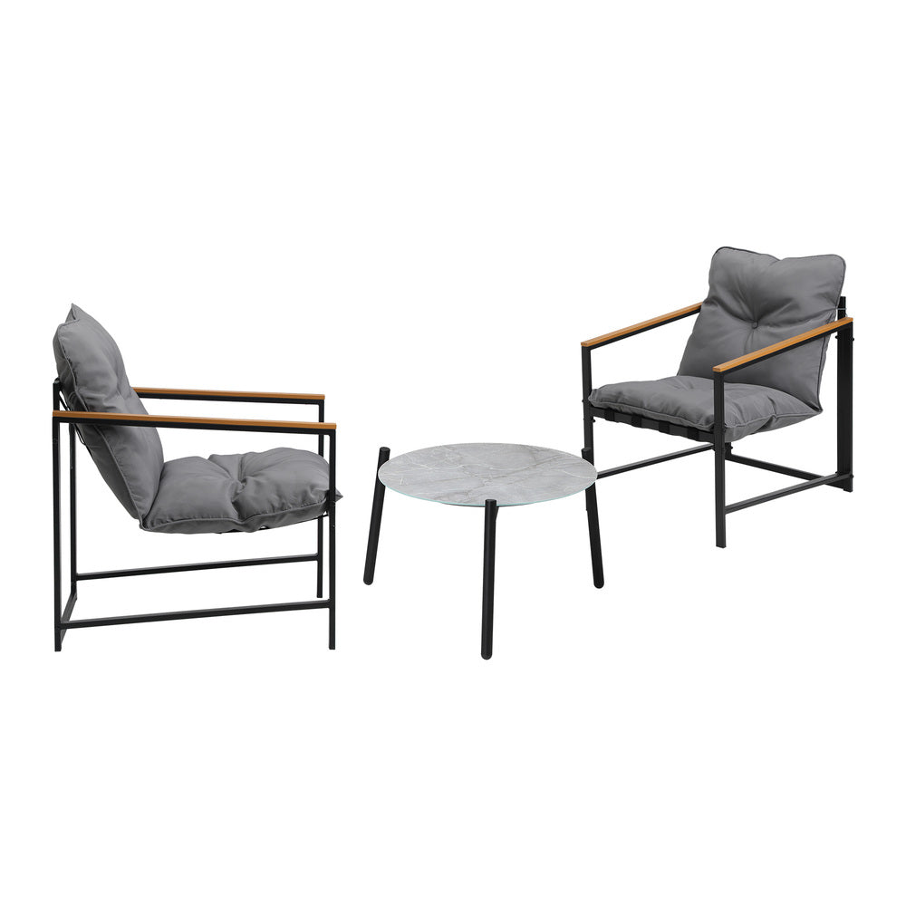 Livsip 3PC Outdoor Patio Furniture Set 50CM Round Grey Marble Table-Outdoor Patio Set-PEROZ Accessories