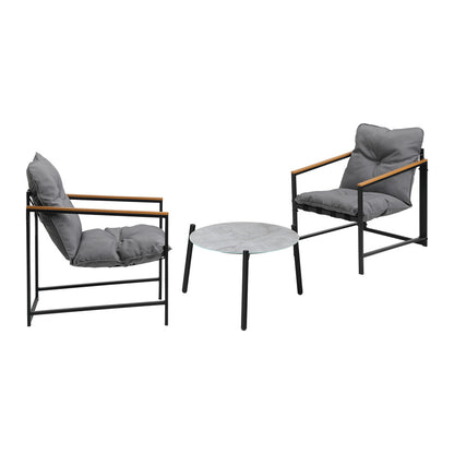 Livsip 3PC Outdoor Patio Furniture Set 50CM Round Grey Marble Table-Outdoor Patio Set-PEROZ Accessories