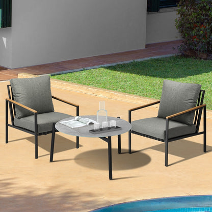 Livsip 3PC Outdoor Patio Lounge Set 70cm Coffee Table Sofa Chairs-Outdoor Patio Set-PEROZ Accessories