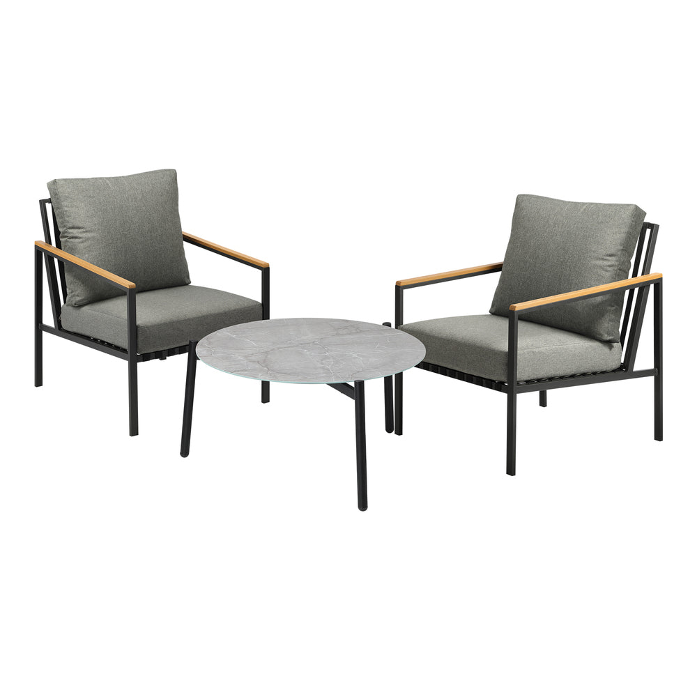 Livsip 3PC Outdoor Patio Lounge Set 70cm Coffee Table Sofa Chairs-Outdoor Patio Set-PEROZ Accessories