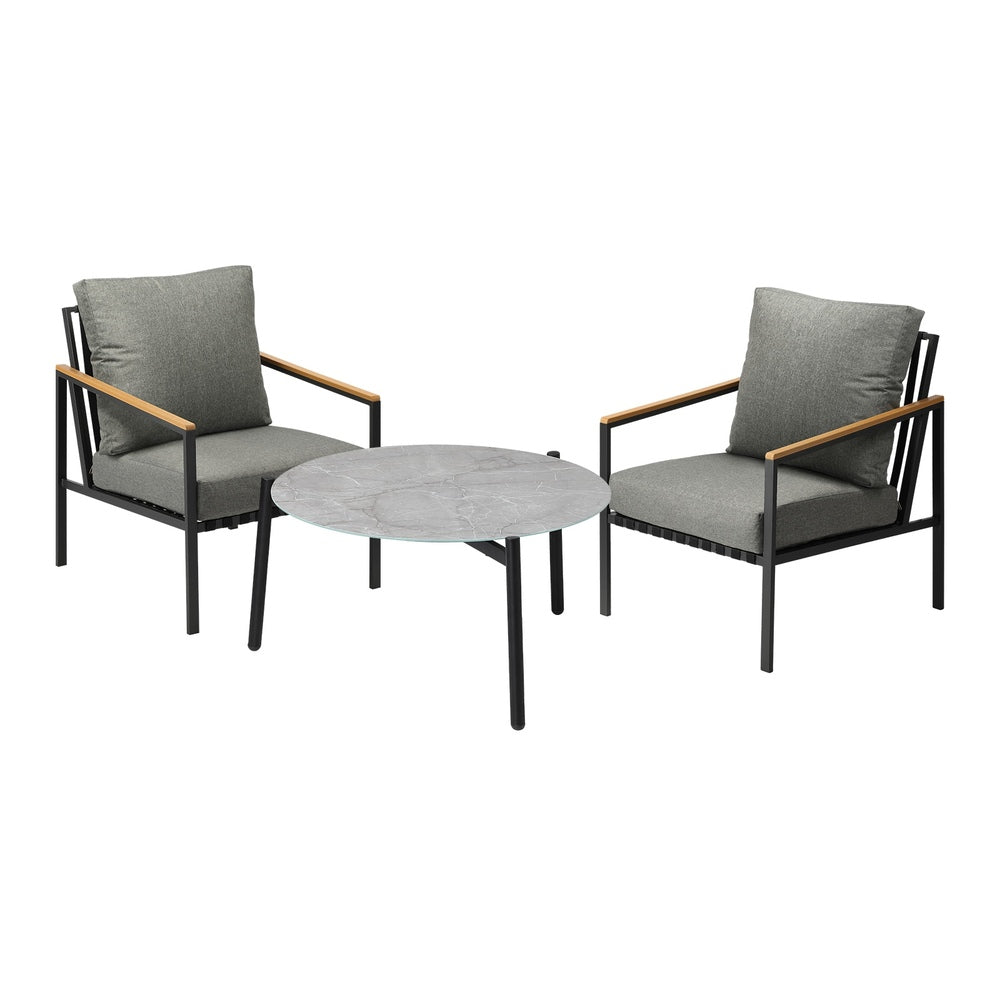 Livsip 3PC Outdoor Patio Lounge Set 70cm Coffee Table Sofa Chairs-Outdoor Patio Set-PEROZ Accessories