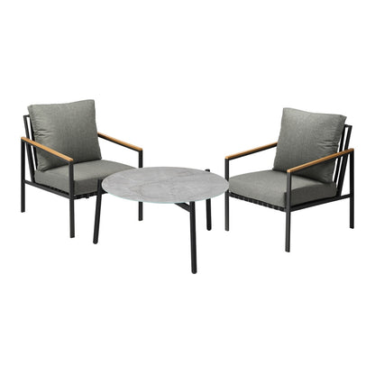 Livsip 3PC Outdoor Patio Lounge Set 70cm Coffee Table Sofa Chairs-Outdoor Patio Set-PEROZ Accessories