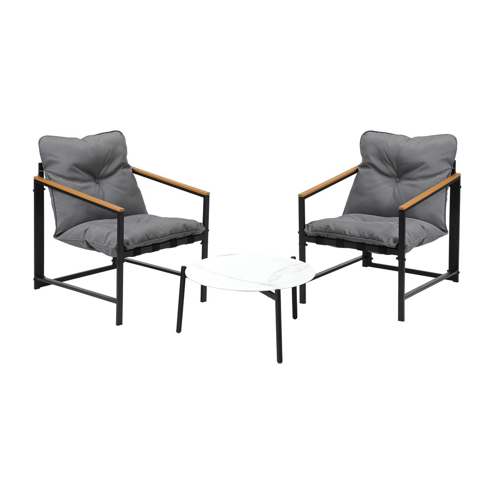 Livsip 3PC Outdoor Patio Set 50CM Round White Marble Table-Outdoor Patio Set-PEROZ Accessories