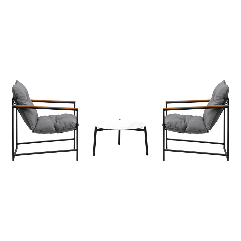 Livsip 3PC Outdoor Patio Set 50CM Round White Marble Table-Outdoor Patio Set-PEROZ Accessories