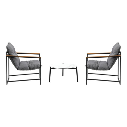 Livsip 3PC Outdoor Patio Set 50CM Round White Marble Table-Outdoor Patio Set-PEROZ Accessories