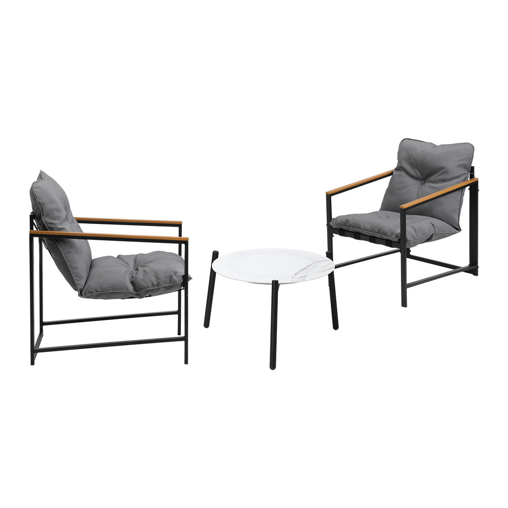 Livsip 3PC Outdoor Patio Set 50CM Round White Marble Table-Outdoor Patio Set-PEROZ Accessories