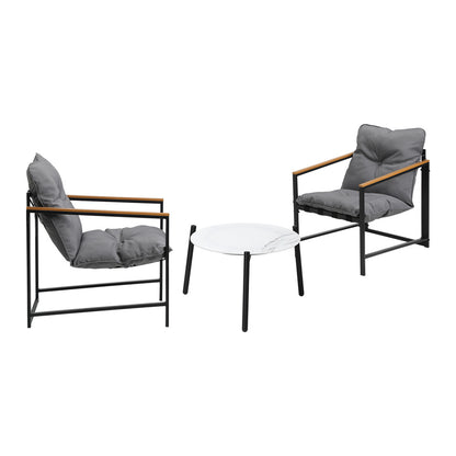 Livsip 3PC Outdoor Patio Set 50CM Round White Marble Table-Outdoor Patio Set-PEROZ Accessories