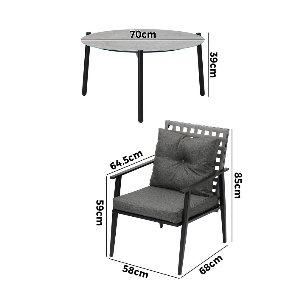 Livsip 3PC Outdoor Patio Set 70CM Grey Marble Table Rattan Chairs-Outdoor Patio Set-PEROZ Accessories
