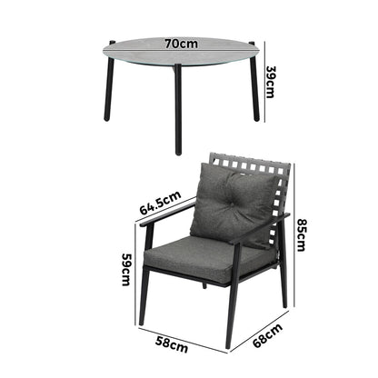 Livsip 3PC Outdoor Patio Set 70CM Grey Marble Table Rattan Chairs-Outdoor Patio Set-PEROZ Accessories