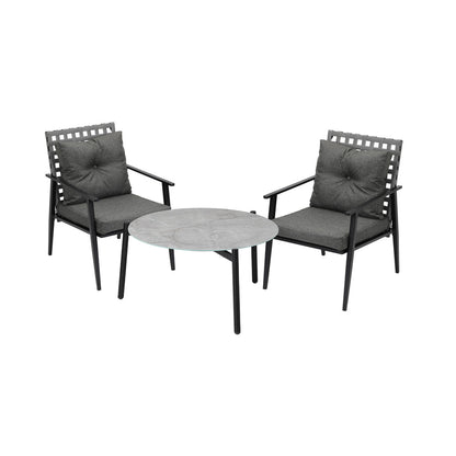 Livsip 3PC Outdoor Patio Set 70CM Grey Marble Table Rattan Chairs-Outdoor Patio Set-PEROZ Accessories