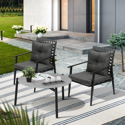 Livsip 3PC Outdoor Patio Set 70CM Grey Marble Table Rattan Chairs-Outdoor Patio Set-PEROZ Accessories