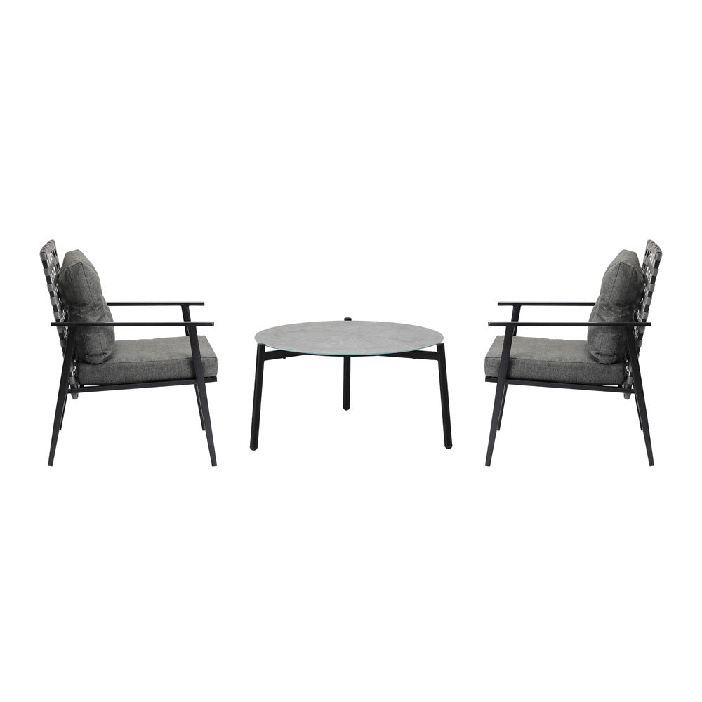 Livsip 3PC Outdoor Patio Set 70CM Grey Marble Table Rattan Chairs-Outdoor Patio Set-PEROZ Accessories