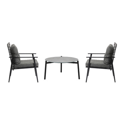 Livsip 3PC Outdoor Patio Set 70CM Grey Marble Table Rattan Chairs-Outdoor Patio Set-PEROZ Accessories