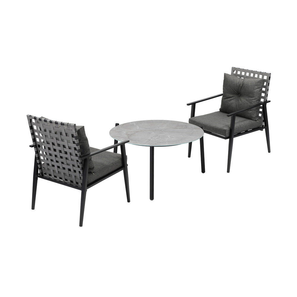 Livsip 3PC Outdoor Patio Set 70CM Grey Marble Table Rattan Chairs-Outdoor Patio Set-PEROZ Accessories