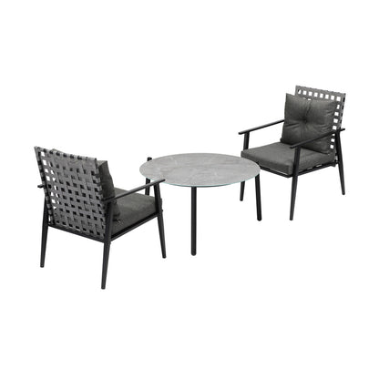 Livsip 3PC Outdoor Patio Set 70CM Grey Marble Table Rattan Chairs-Outdoor Patio Set-PEROZ Accessories