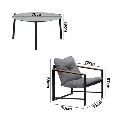 Livsip 3PC Outdoor Patio Set 70CM Round Table with 2 Armchairs-Outdoor Patio Set-PEROZ Accessories