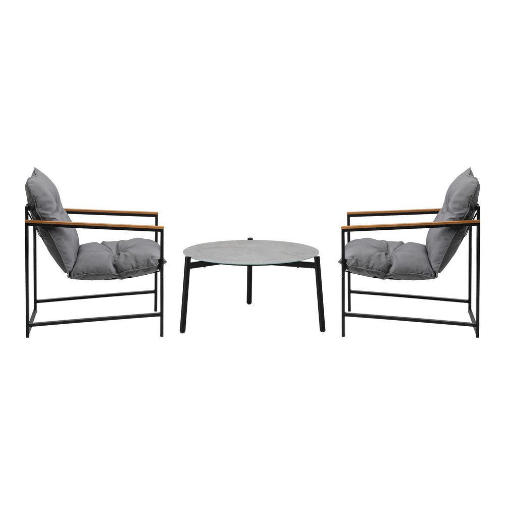 Livsip 3PC Outdoor Patio Set 70CM Round Table with 2 Armchairs-Outdoor Patio Set-PEROZ Accessories