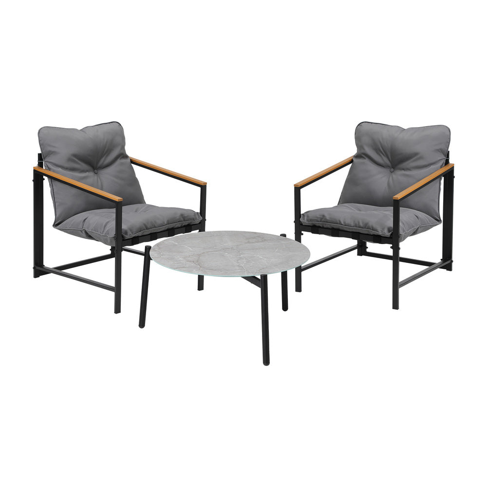 Livsip 3PC Outdoor Patio Set 70CM Round Table with 2 Armchairs-Outdoor Patio Set-PEROZ Accessories